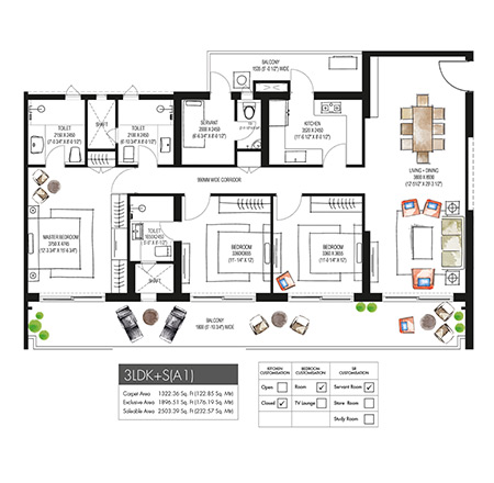 Krisumi 3+1BHK-Floor Plan