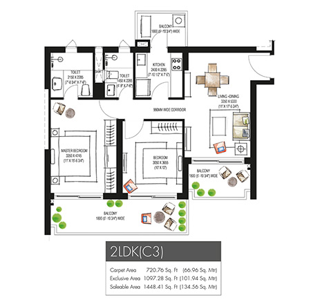 Krisumi 2BHK-Floor Plan